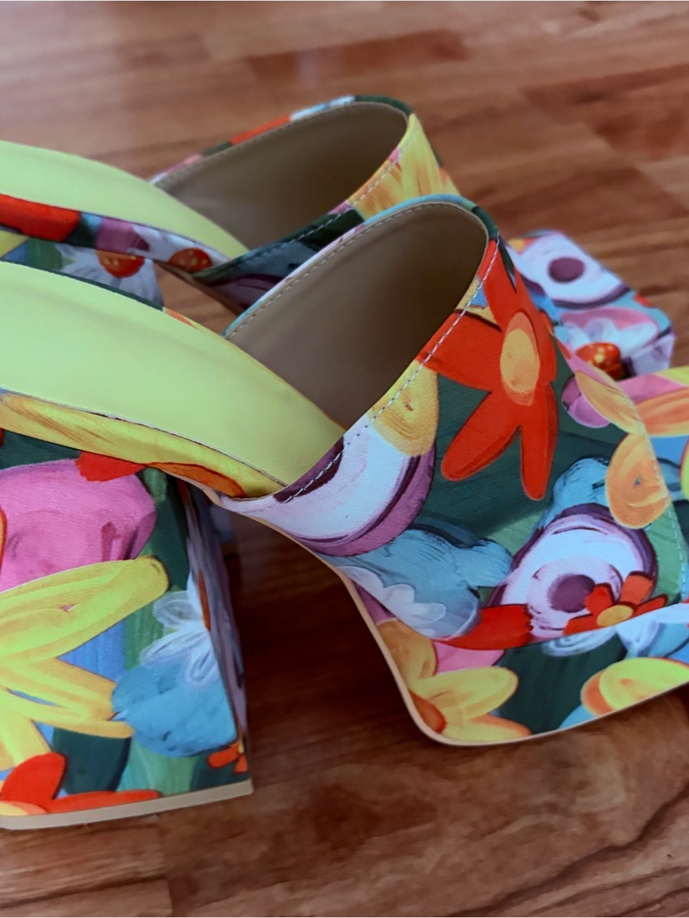 Floral Platform Mule Heels - Yellow & Multicolor